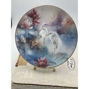 The Egrets On Wings Of Snow Plate Signed Lena Liu Vintage 1991